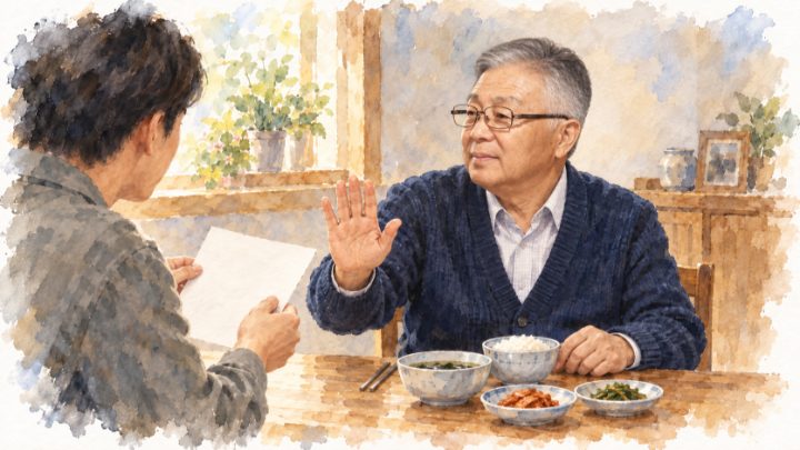 소박한 밥상 앞에서 큰 잔치를 사양하는 배병희